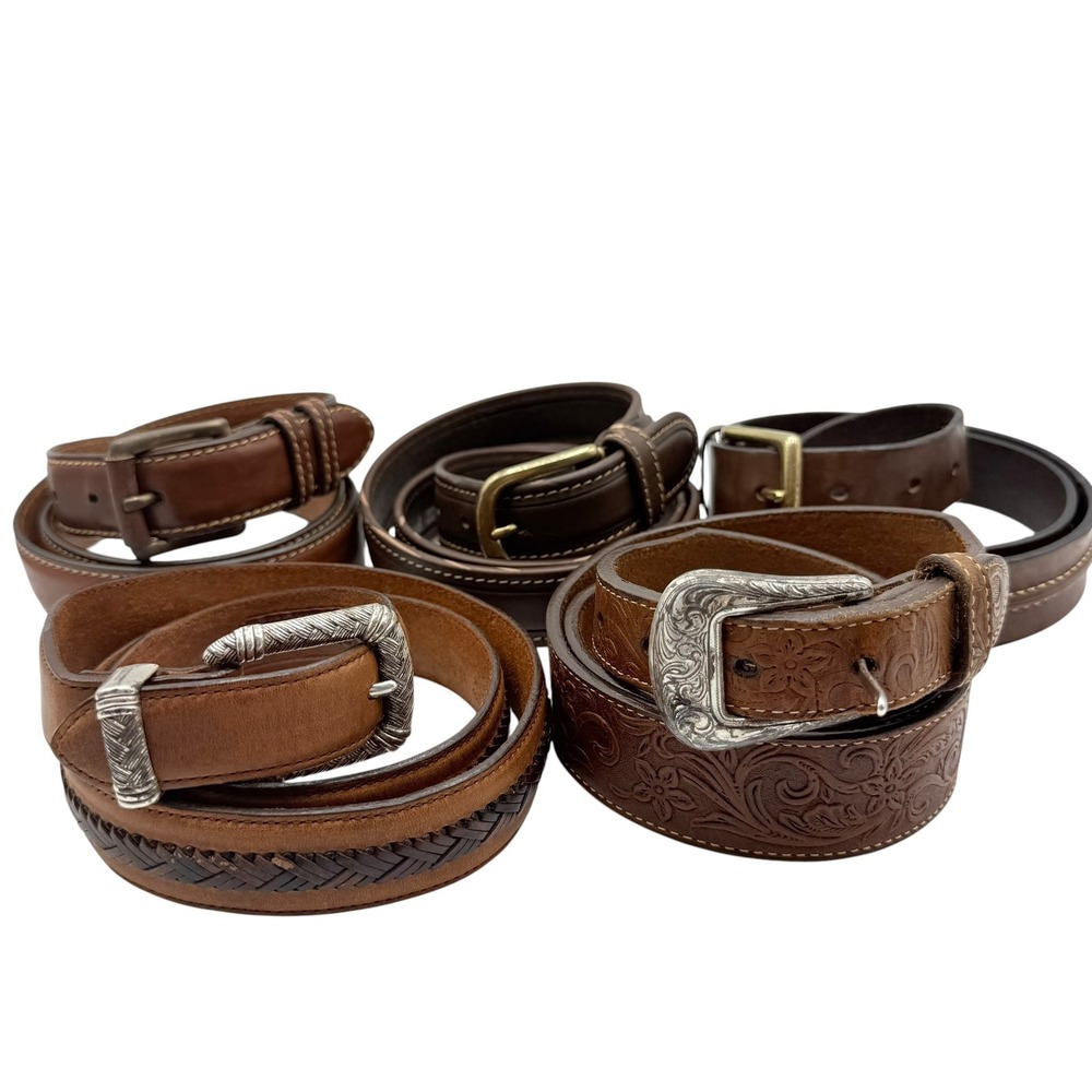 Mens Leather Belt Bundle 5pc L.L. Bean Jos A‎ Bank Territory Ahead Brown 38